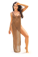 Load image into Gallery viewer, crochet cover up with side slits, and an organic and natural appearance.