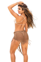 Load image into Gallery viewer, crochet swimwear cover up is perfect for you. Wear it as you wish in that moment. A multi-way cover up with a rustic and natural charm. With side tie and fringe design.